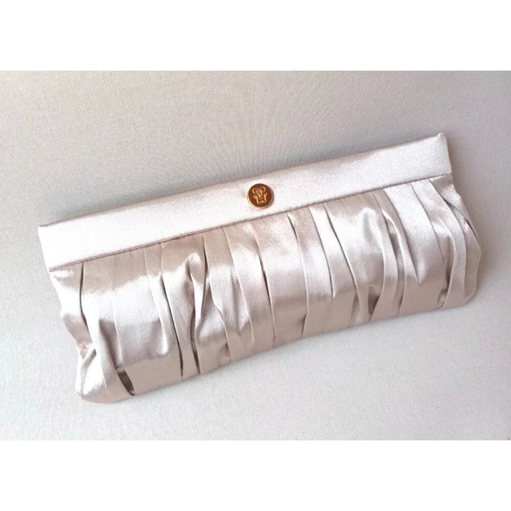 GUERLAIN Champagne Gold Silky Satin Clutch Makeup Cosmetic Bag NEW Without Tags